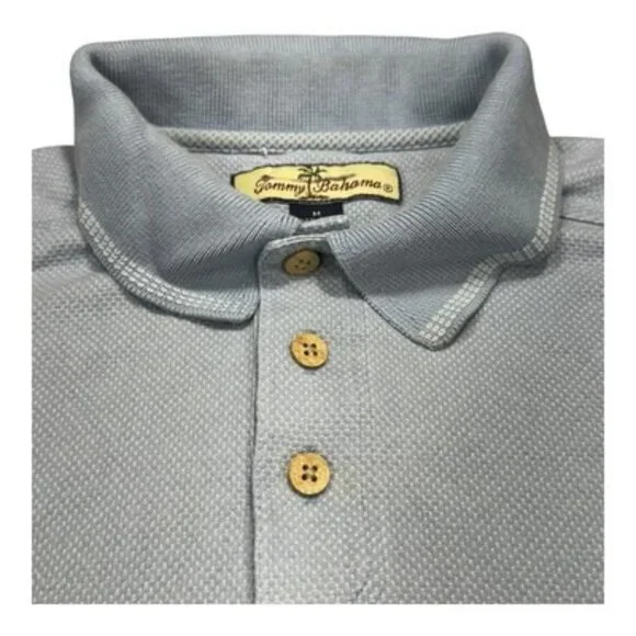Tommy Bahama Polo Shirt Men M Silk Cotton Blue TB Logo Golf Resort Tee Classic - Picture 3 of 15